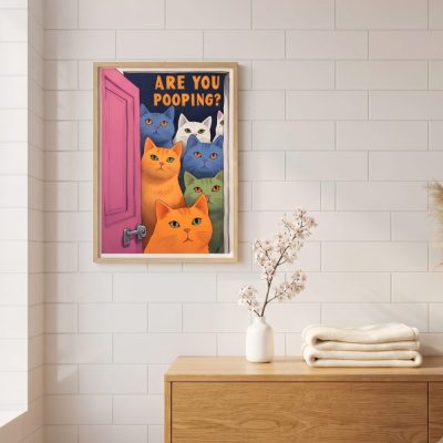 Printable Wall Art,Are You Pooping, Funny Cat Poster, Bathroom Canvas Art — lifestyle scene