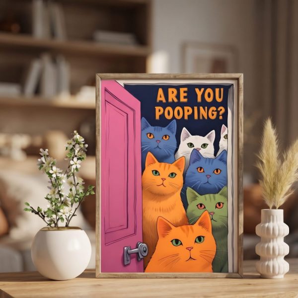 Printable Wall Art,Are You Pooping, Funny Cat Poster, Bathroom Canvas Art