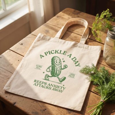 Pickle Lover Canvas Tote Bag, Pickles Lover Gift, Funny Pickle Bag, Retro Pickle Tote Bag For Women, Pickle Gift For Her, Funny Anxiety Gift