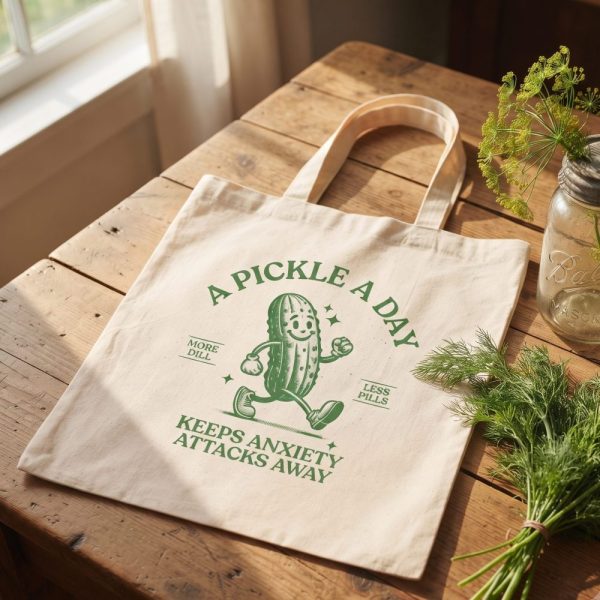 Pickle Lover Canvas Tote Bag, Pickles Lover Gift, Funny Pickle Bag, Retro Pickle Tote Bag For Women, Pickle Gift For Her, Funny Anxiety Gift