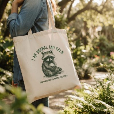 I Am Normal And Calm Funny Tote Bag, Retro Meme Tote, Weird Crazy Design, Cute Q — lifestyle scene