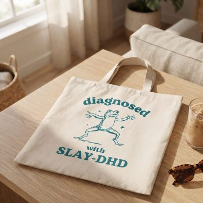 Slay-Dhd Funny Tote Bag, Retro Meme Tote, Weird Crazy Design, Cute Quirky Gift, Tote Bag, Perfect For Friends, Funny Gift Idea