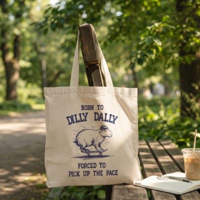 Born To Dilly Dally Tote Bag Funny Capybara Retro Vintage Cotton Canvas Bag Gift — lifestyle scene