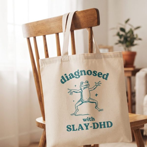 Slay-Dhd Funny Tote Bag, Retro Meme Tote, Weird Crazy Design, Cute Quirky Gift, Tote Bag, Perfect For Friends, Funny Gift Idea