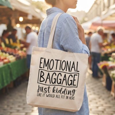 Emotional Baggage, Just Kidding Like It Would All Fit In Here Funny Tote Bag — lifestyle scene