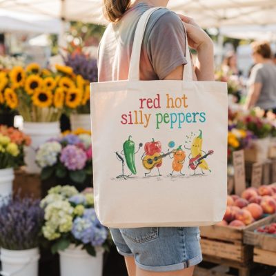 Silly Peppers Funny Tote Bag, Retro Meme Tote, Weird Crazy Design, Cute Quirky G — lifestyle scene