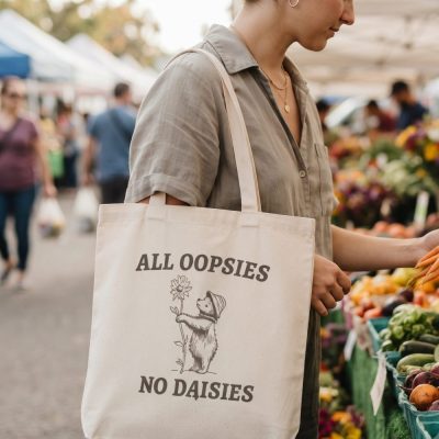 All Oopsies No Daisies Funny Tote Bag, Retro Meme Tote, Weird Crazy Design, Cute — lifestyle scene