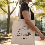 Arson, Frog Tote Bag, Unhinged, Weirdcore, Cursed, Oddly Specific, Weird, Frog Meme, Funny Frog, Stupid Gift, Silly Frog, Minimalist