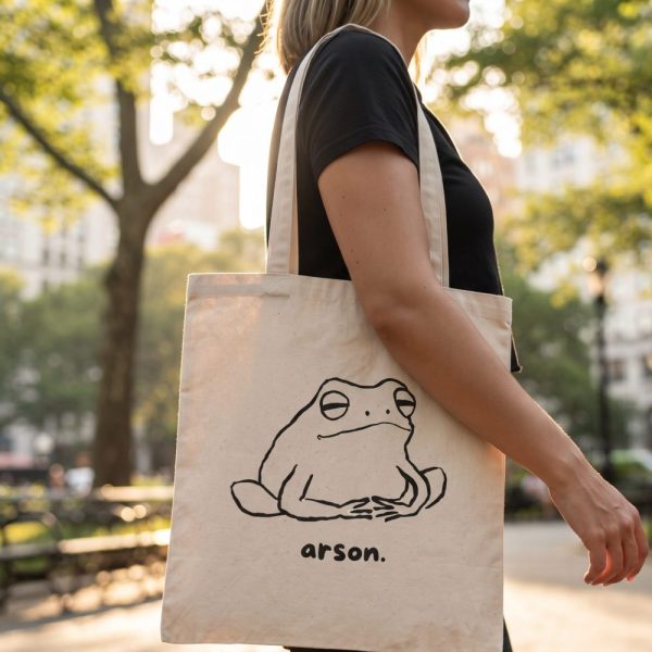 Arson, Frog Tote Bag, Unhinged, Weirdcore, Cursed, Oddly Specific, Weird, Frog Meme, Funny Frog, Stupid Gift, Silly Frog, Minimalist