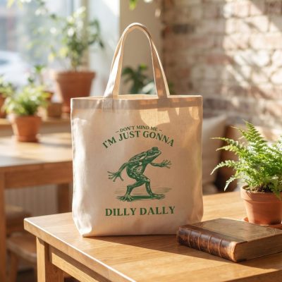 Dilly Dally, Frog Tote Bag, Weirdcore, Retro Vintage Frog, Graphic Tote Bag, Funny Meme, Weird, Oddly Specific, Frog Aesthetic, Frog Gift