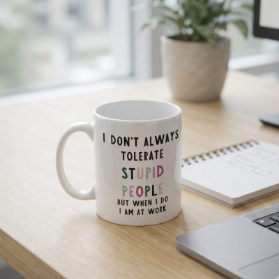 I Dont Always Tolerate Stupid People Funny Work Mug , Secret Santa Colleague Bir — lifestyle scene