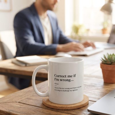 Correct Me If Im Wrong Definition Mug, Office Gift Coffee Mug — lifestyle scene