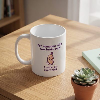 Funny Cat Meme Mug , Two Brain Cells , Self-Deprecating Ceramic Mug
