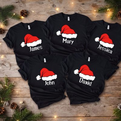Santa Claus Hat Shirt, Family Christmas Name Shirts, 2025 Noel Thist, Famil Noel Shirt, Custom Family Christmas Shirt, Matching Family Tees