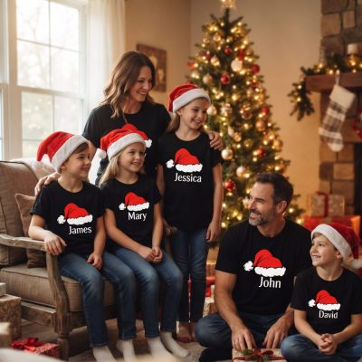 Santa Claus Hat Shirt, Family Christmas Name Shirts, 2025 Noel Thist, Famil Noel — lifestyle scene