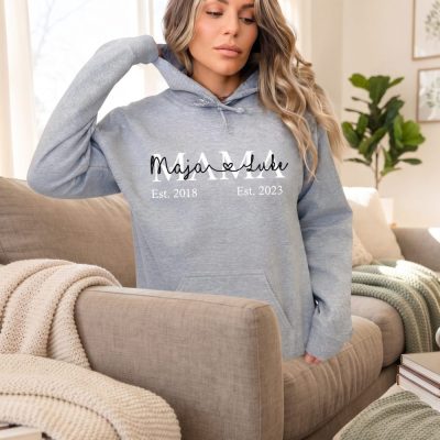 Personalized Mama Hoodie , Mom Sweater With Children'S Names & Year Of Birth — lifestyle scene