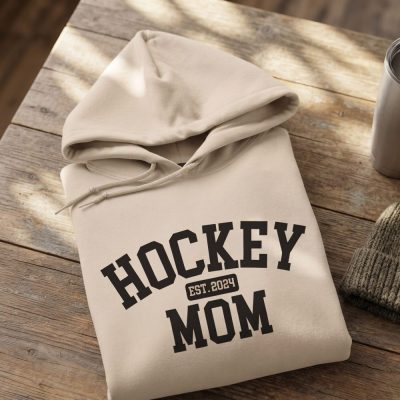 Hockey Mom Hoodie, Custom Hockey Mom Est. 2024, Personalized Sports Mama Hooded Sweatshirt, Game Day Apparel, Gift For Hockey Mom