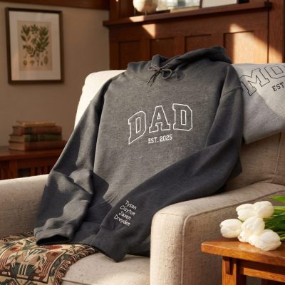 Custom Embroidered Sweatshirt, Mama Sweatshirt, Name On Sleeve With Heart, Match — lifestyle scene
