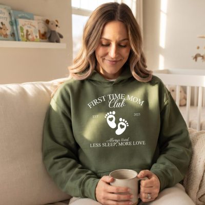 New Mom Hoodie, First Time Mom Club Hooded Sweatshirt, Gift For New Mom, Postpar — lifestyle scene
