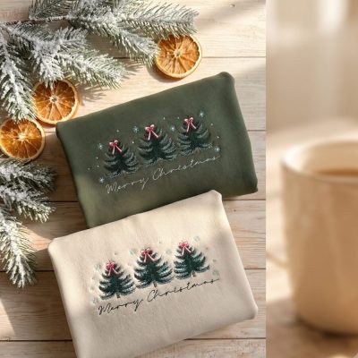 Embroidered  Merry Christmas Sweatshirt, Embroidered Christmas Coquette Crewneck Sweatshirt, Embroidered Xmas Tree Sweater, Custom Xmas Gift