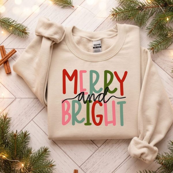Merry And Bright Sweatshirt, Christmas Sweatshirt, Family Christmas Sweatshirt, Christmas Sweatshirts For Women, Merry Christmas Sweatshirt
