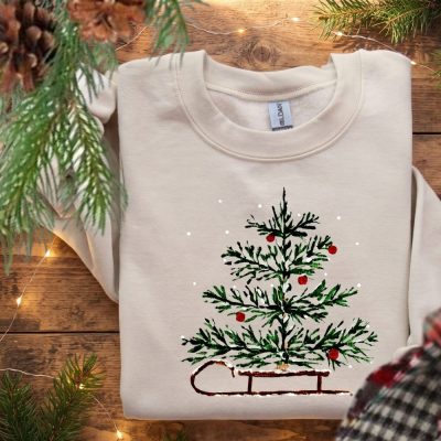 Christmas Sleigh Sweatshirt~Womens Christmas Sweatshirt, Christmas Sweater Winter Crewneck Christmas Tree Sweatshirt Holiday Sweaters Women