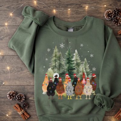 Сute Christmas Chickens Sweatshirt, Christmas Farm Animals Sweatshirt, Womens Christmas Chicken Mom Sweatshirt, Farmer Sweatshirt