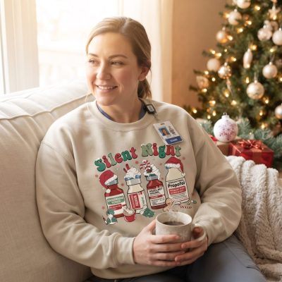 Icu Nurse Christmas Sweatshirt, Propofol Haldol Versed Ativan Shirt, Medical Crn — lifestyle scene