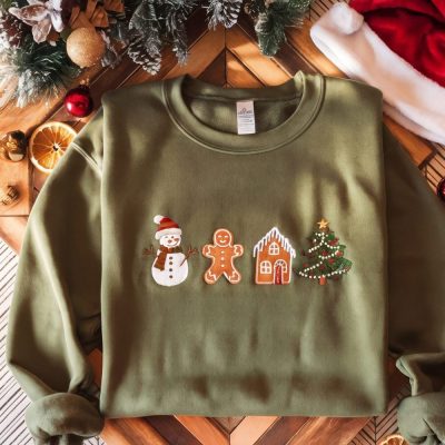 Cute Gingerbread Cookies Embroidered Sweatshirt, Womens Christmas Sweatshirt, Merry Christmas, Gift For Christmas