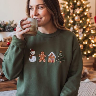 Cute Gingerbread Cookies Embroidered Sweatshirt, Womens Christmas Sweatshirt, Me — lifestyle scene