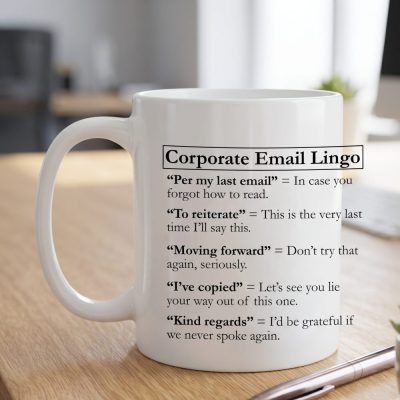 Work Corporate Email Lingo Coffee Mug, Coworker Gift, Boss Mug
