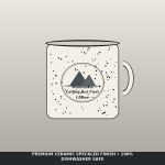 The Mountains Are Calling But First Coffee Speckled Mug - Retro Hiking Ceramic Cup