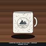 The Mountains Are Calling But First Coffee Speckled Mug - Retro Hiking Ceramic Cup