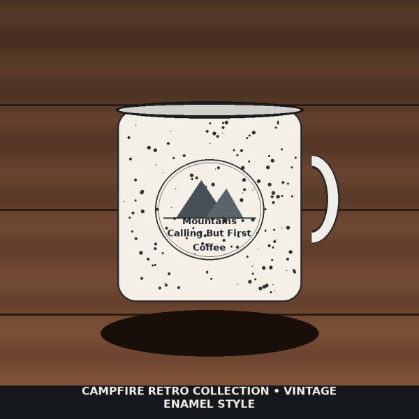 The Mountains Are Calling But First Coffee Speckled Mug - Retro Hiking Ceramic Cup