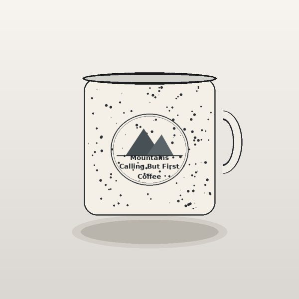 The Mountains Are Calling But First Coffee Speckled Mug - Retro Hiking Ceramic Cup