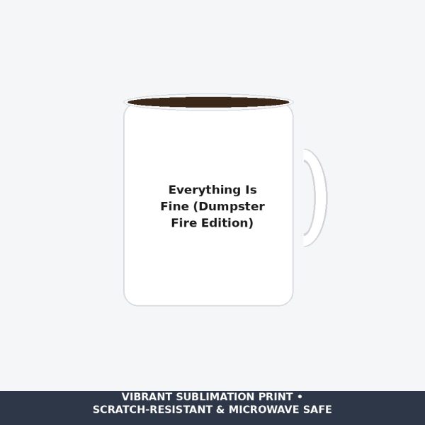 Everything Is Fine Dumpster Fire Coffee Mug - Relatable Workplace Chaos White Elephant Gift