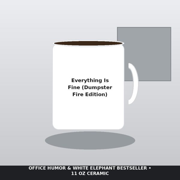 Everything Is Fine Dumpster Fire Coffee Mug - Relatable Workplace Chaos White Elephant Gift
