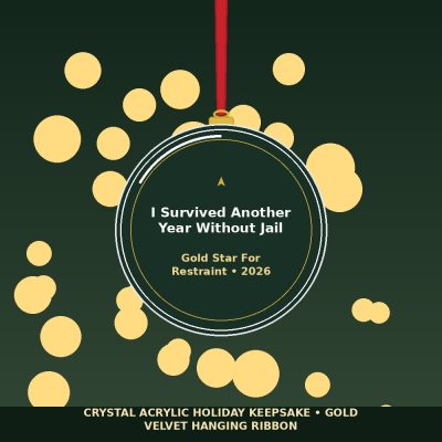 I Survived Another Year Without Going To Jail 2026 Acrylic Ornament - Funny Holiday Gag Gift — lifestyle view