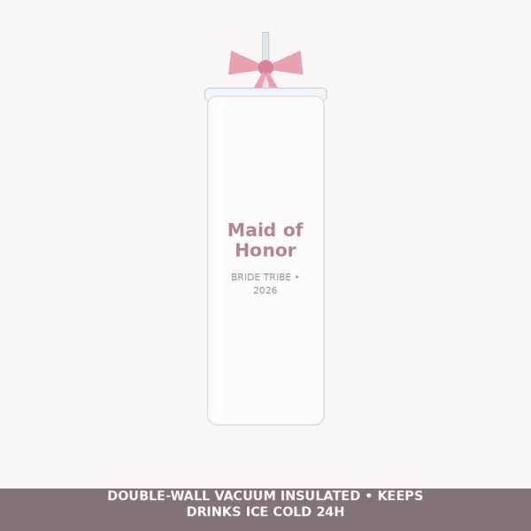 Maid of Honor Ribbon Tumbler with Straw & Bow - Chic Bridal Shower Keepsake Cup