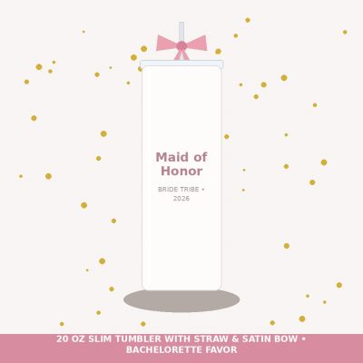 Maid of Honor Ribbon Tumbler with Straw & Bow - Chic Bridal Shower Keepsake Cup — lifestyle view