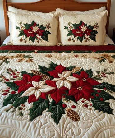 Poinsettia Charm 3-Piece Quilted Bedding Set