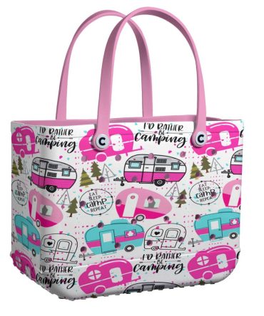 Chic Camping Tote Bag - Vibrant Pink Rv Design, Durable & Spacious For Outdoor Adventures