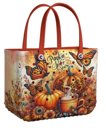 Fall Vibes Tote Bag - Pumpkin Spice & Butterfly Design - Perfect Autumn Accessory