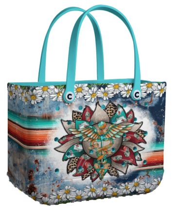 Boho Chic Tote Bag With Floral & Tribal Art - Perfect For Casual Outings