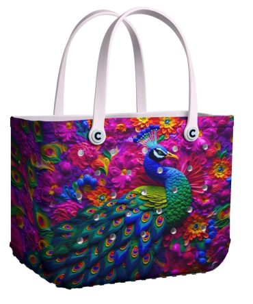 Vibrant Peacock Tote Bag - Colorful Floral Design, Perfect For Everyday Use