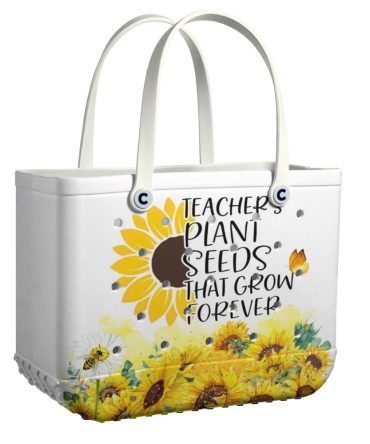 Sunflower Teacher Tote Bag - 'Plant Seeds That Grow Forever' - Inspirational Gift For Educators