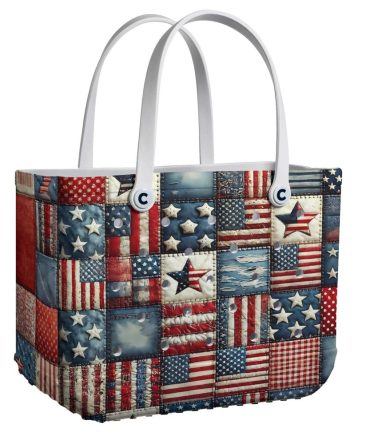 Patriotic Patchwork Tote Bag – Stylish American Flag Design For Everyday Use