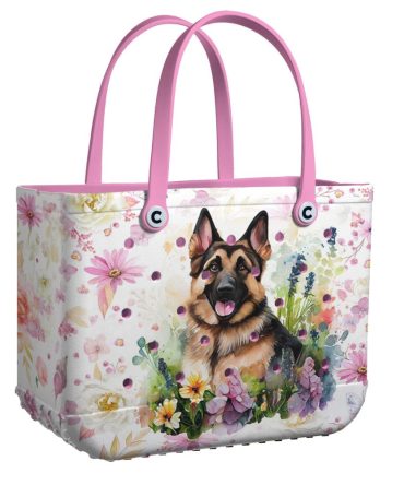 Chic Floral Tote Bag With German Shepherd Design – Perfect For Dog Lovers
