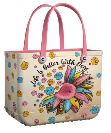 Colorful Dog Lover Tote Bag - 'Life Is Better With Dogs' Floral Design, Perfect For Pet Owners