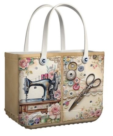 Vintage Sewing-Themed Tote Bag With Floral Design – Perfect For Crafters & Fashion Lovers